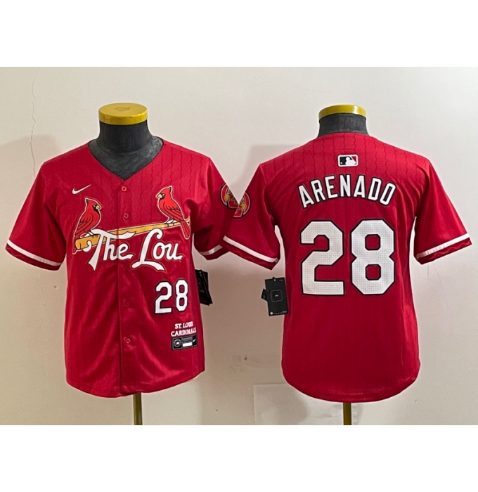 Youth St Louis Cardinals #28 Nolan Arenado Red 2024 City Connect Limited Stitched Baseball Jersey