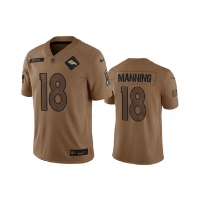 Men's Nike Denver Broncos #18 Peyton Manning 2023 Brown Salute To Service Limited Football Stitched Jersey