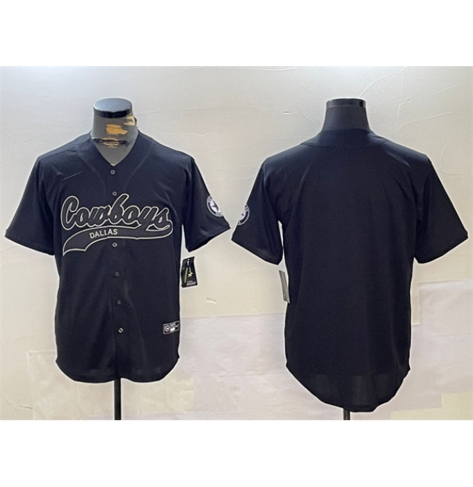 Men's Dallas Cowboys Blank Black With Cool Base Stitched Baseball Jersey