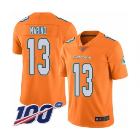 Youth Nike Miami Dolphins #13 Dan Marino Limited Orange Rush Vapor Untouchable 100th Season NFL Jersey