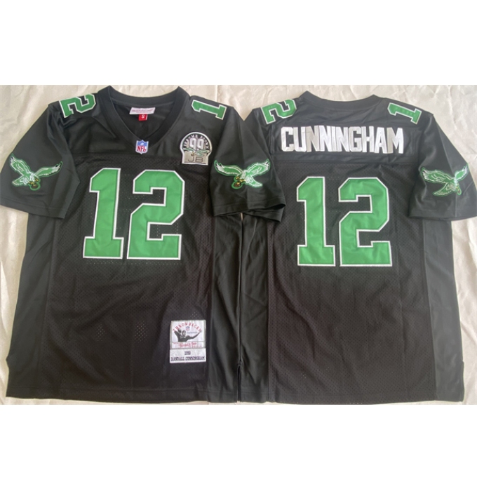 Men's Philadelphia Eagles #12 Randall Cunningham Black Throwback Stitched Football Jersey