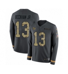 Men's Nike New York Giants #13 Odell Beckham Jr Limited Black Salute to Service Therma Long Sleeve NFL Jersey