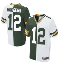 Men's Nike Green Bay Packers #12 Aaron Rodgers Elite Green/White Split Fashion NFL Jersey
