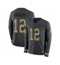 Men's Nike Green Bay Packers #12 Aaron Rodgers Limited Black Salute to Service Therma Long Sleeve NFL Jersey