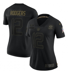 Women's Green Bay Packers #12 Aaron Rodgers Black Nike 2020 Salute To Service Limited Jersey