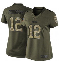 Women's Nike Green Bay Packers #12 Aaron Rodgers Elite Green Salute to Service NFL Jersey