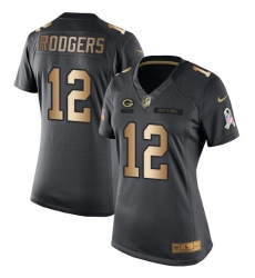 Women's Nike Green Bay Packers #12 Aaron Rodgers Limited Black/Gold Salute to Service NFL Jersey