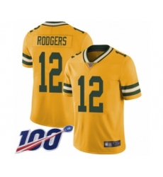 Youth Green Bay Packers #12 Aaron Rodgers Limited Gold Rush Vapor Untouchable 100th Season Football Jersey