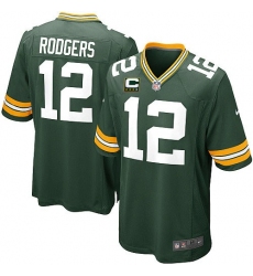 Youth Nike Green Bay Packers #12 Aaron Rodgers Elite Green Team Color C Patch NFL Jersey