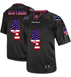 Men's Nike Houston Texans #4 Deshaun Watson Elite Black USA Flag Fashion NFL Jersey