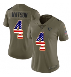Women's Nike Houston Texans #4 Deshaun Watson Limited Olive/USA Flag 2017 Salute to Service NFL Jersey