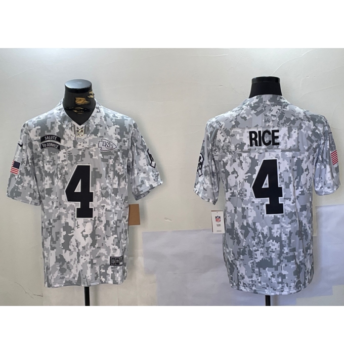 Men's Kansas City Chiefs #4 Rashee Rice Arctic Camo 2024 FUSE Salute to Service Limited Stitched Jersey