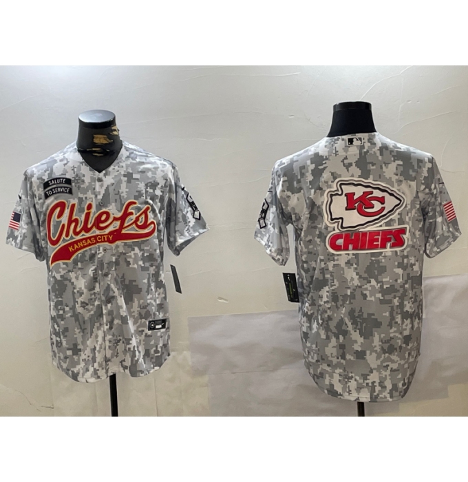 Men's Kansas City Chiefs Team Logo 2024 Arctic Camo Salute to Service Stitched Baseball Jerseys